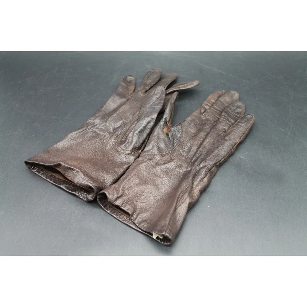 Vintage Brown Leather Gloves Silk Lined Made in Italy Women's